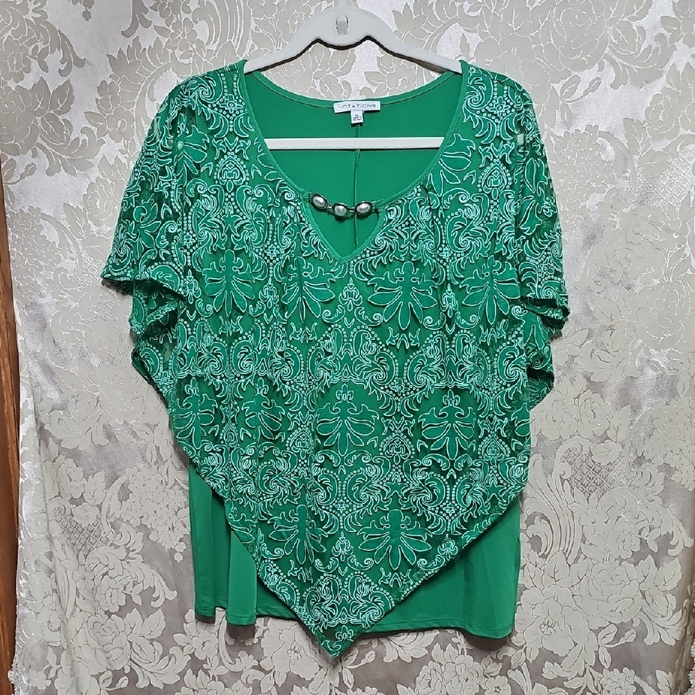 Notations Green Flutter Sleeve Asymmetrical Blouse
